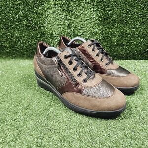 Mephisto Mobils Patrizia Brown Leather Side Zip Wedge Sneakers Womens US 7.5